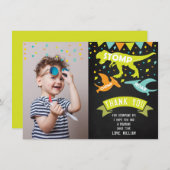 Dinosaur Birthday Foto Dankeskarte (Vorne/Hinten)