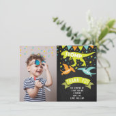 Dinosaur Birthday Foto Dankeskarte (Stehend Vorderseite)