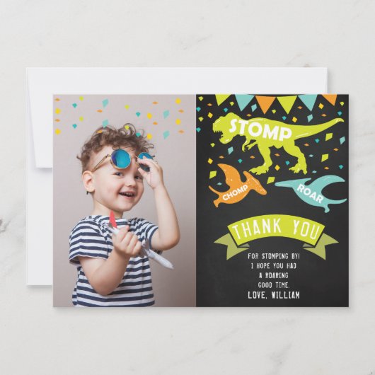 Dinosaur Birthday Foto Dankeskarte (Vorderseite)