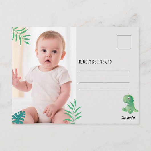 Dinosaur Birthday Foto Einladung Postkarte (Rückseite)