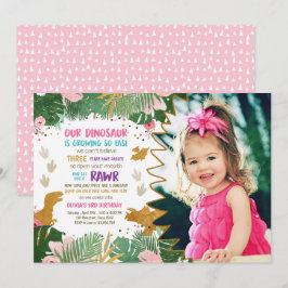 Dinosaur Birthday Girl Gold Pink Verlass Dino Einl Einladung