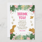 Dinosaur Birthday Girl Gold Pink Verlass Vielen Da Einladung (Vorderseite)