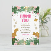 Dinosaur Birthday Girl Gold Pink Verlass Vielen Da Einladung (Stehend Vorderseite)