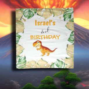 Dinosaur BIRTHDAY Gold Background Wandteppich