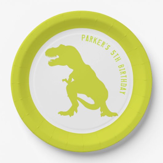 Dinosaur Birthday Green Pappteller (Vorderseite)