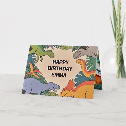 Dinosaur Birthday Greeting Card – Fun Dino Party D Karte (Vorderseite)