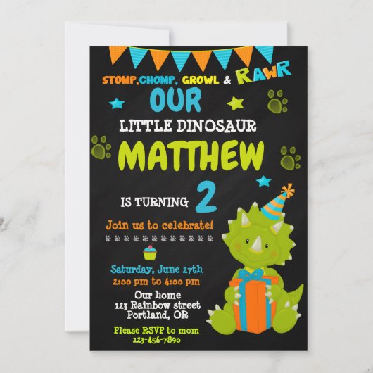 Dinosaur birthday invitation - Dino party invite Einladung (Vorderseite)