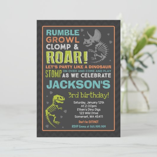 Dinosaur Birthday Invitation Dinosaur Fossil Party Einladung (Stehend Vorderseite)