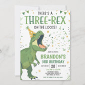 Dinosaur Birthday Invitation, Editable Three Rex 3 Einladung (Vorderseite)