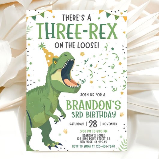 Dinosaur Birthday Invitation, Editable Three Rex 3 Einladung