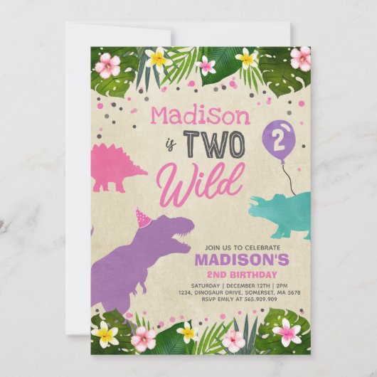 Dinosaur Birthday Invite Two Wild Dinosaur Party Einladung (Vorderseite)