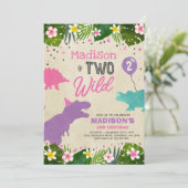 Dinosaur Birthday Invite Two Wild Dinosaur Party Einladung (Stehend Vorderseite)