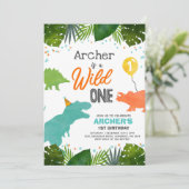 Dinosaur Birthday Invite Wild One Dinosaur Party Einladung (Stehend Vorderseite)