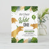 Dinosaur Birthday Invite Wild One Dinosaur Party Einladung (Stehend Vorderseite)