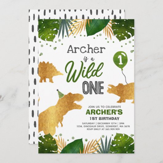 Dinosaur Birthday Invite Wild One Dinosaur Party Einladung (Vorne/Hinten)