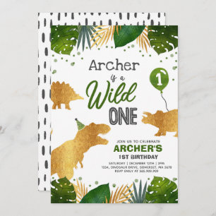 Dinosaur Birthday Invite Wild One Dinosaur Party Einladung