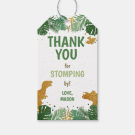 Dinosaur Birthday Labels Boy Dino Party Green Gold Geschenkanhänger