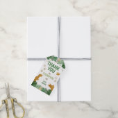 Dinosaur Birthday Labels Boy Dino Party Green Gold Geschenkanhänger (Mit Garn)