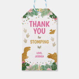 Dinosaur Birthday Labels Girl Dino Party Pink Gold Geschenkanhänger