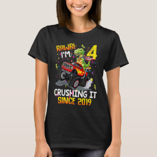 Dinosaur Birthday Monster Truck Rawr Ich bin 4 Kre T-Shirt