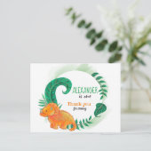 Dinosaur Birthday | Orange Triceratops Vielen Dank Postkarte (Stehend Vorderseite)