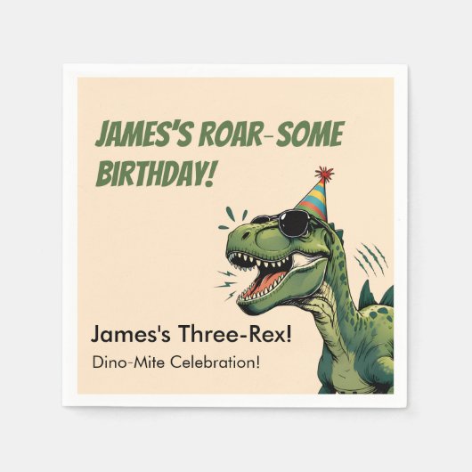 Dinosaur Birthday Paper Napkin Kids Party Serviette (Vorderseite)