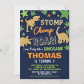 Dinosaur Birthday Party Bash Boy Roarsome Einladung (Vorderseite)