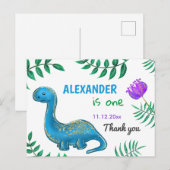 Dinosaur Birthday Party | Blue Dino Vielen Dank Postkarte (Vorne/Hinten)