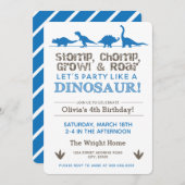 Dinosaur Birthday Party Blue Stomp Chomp Roar Einladung (Vorne/Hinten)