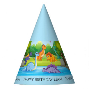 Dinosaur Birthday Party Boy's Name Niedlich Dino Partyhütchen
