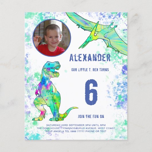 Dinosaur Birthday Party Budget Flyer (Vorne)