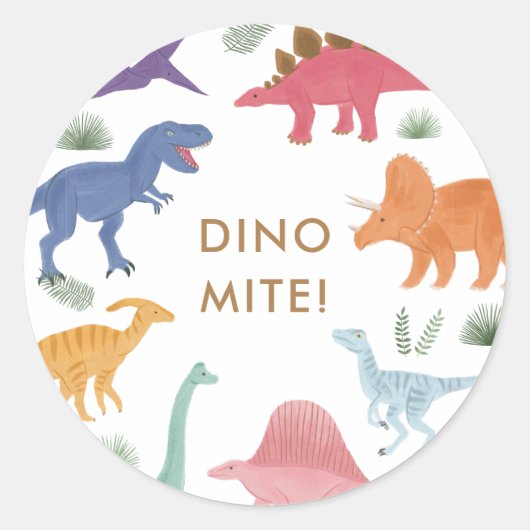 Dinosaur Birthday Party Classic Round Sticker (Vorderseite)