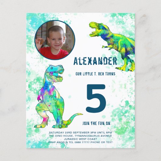 Dinosaur Birthday Party Foto Budget Flyer (Vorne)