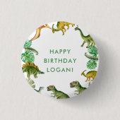 Dinosaur Birthday Party Foto Button (Vorderseite)