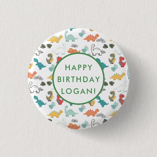 Dinosaur Birthday Party Foto Button (Vorderseite)
