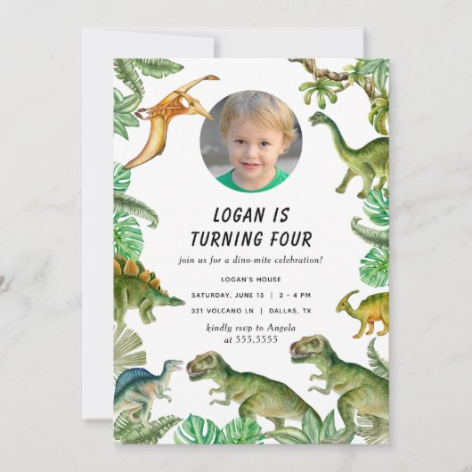 Dinosaur Birthday Party Foto Einladung (Vorderseite)
