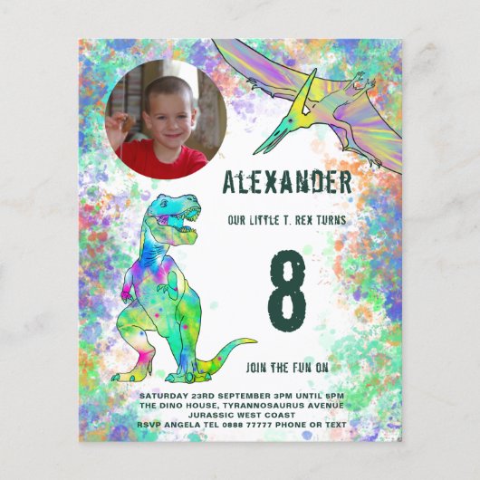 Dinosaur Birthday Party Foto Modernes Budget Flyer (Vorne)