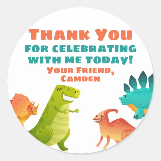 Dinosaur Birthday Party Gefallen Geschenksticker Runder Aufkleber (Vorderseite)