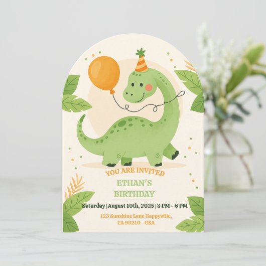Dinosaur Birthday Party Invitation Einladung (Stehend Vorderseite)