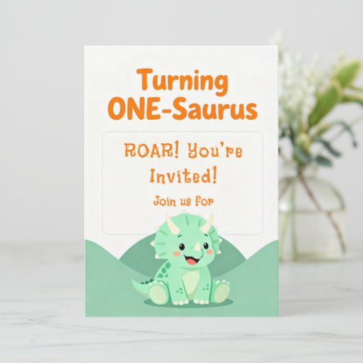 Dinosaur Birthday Party Invitation Einladung (Stehend Vorderseite)