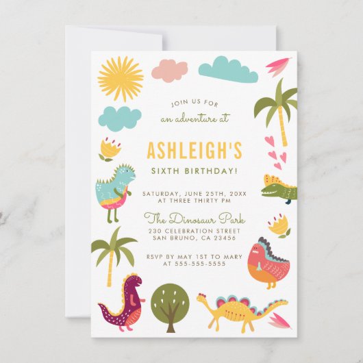 Dinosaur Birthday Party | Junge oder Mädchen Gebur Einladung (Vorderseite)