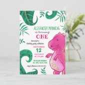 Dinosaur Birthday Party | Niedlich T-Rex Rosa Einladung (Stehend Vorderseite)