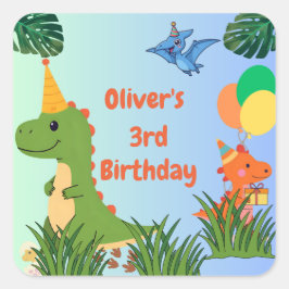 Dinosaur Birthday Party - Niedliches Dino-Thema Quadratischer Aufkleber