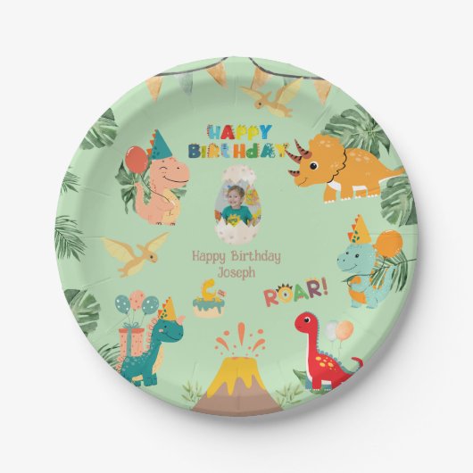 Dinosaur Birthday Party Paper Plate - Custom Foto Pappteller (Vorderseite)