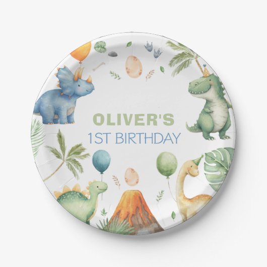 Dinosaur Birthday Party Paper Plates Pappteller (Vorderseite)