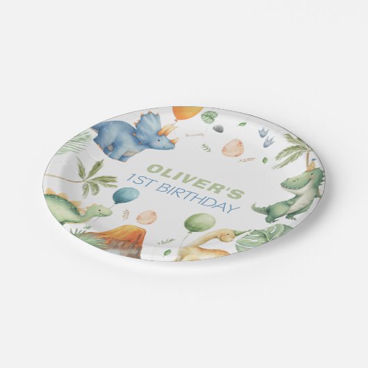 Dinosaur Birthday Party Paper Plates Pappteller (Schrägansicht)