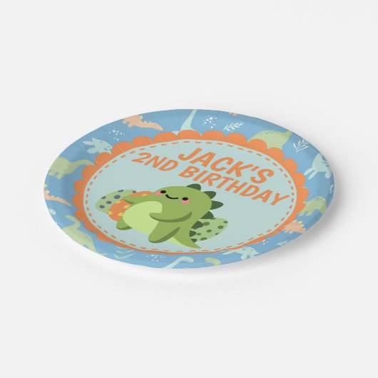 Dinosaur Birthday Party Paper Teller (Schrägansicht)