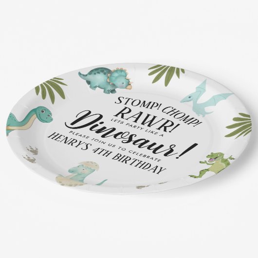 Dinosaur Birthday Party Pappteller (Schrägansicht)