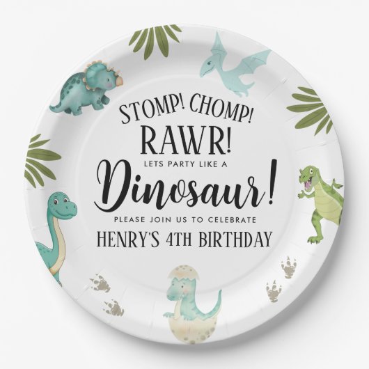 Dinosaur Birthday Party Pappteller (Vorderseite)