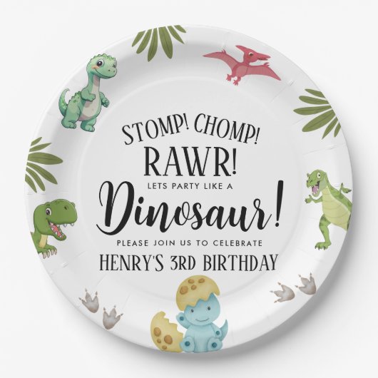 Dinosaur Birthday Party Pappteller (Vorderseite)
